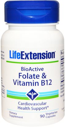 Life Extension, BioActive, Folate & Vitamin B12, 90 Veggie Caps ,الفيتامينات، فيتامين ب، فيتامين ب 12