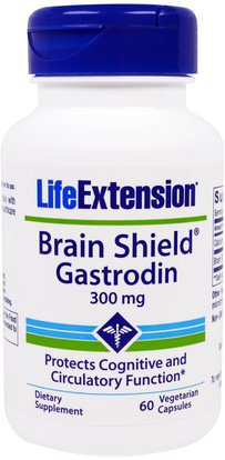 Life Extension, Brain Shield Gastrodin, 300 mg, 60 Veggie Caps ,والصحة، واضطراب نقص الانتباه، إضافة، أدهد، الدماغ