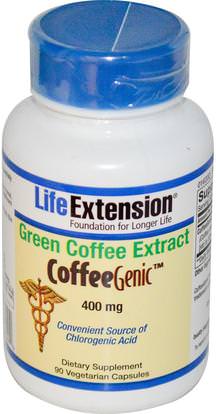 Life Extension, CoffeeGenic, Green Coffee Extract, 400 mg, 90 Veggie Caps ,المكملات الغذائية، مضادات الأكسدة، الأخضر استخراج حبة البن، الشاي الأخضر