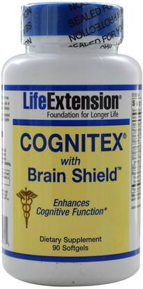 Life Extension, Cognitex with Brain Shield, 90 Softgels ,المكملات الغذائية، ألفا غك (غليسيروفوسفوكولين)، واضطراب نقص الانتباه، إضافة، أدهد، الدماغ