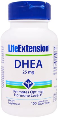 Life Extension, DHEA, 25 mg, 100 Dissolve in Mouth Tablets ,المكملات الغذائية، ديا، الصحة