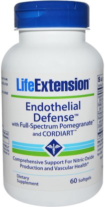 Life Extension, Endothelial Defense With Full-Spectrum Pomegranate And Cordiart, 60 Softgels ,والمكملات الغذائية، ومضادات الأكسدة، ومستخلص عصير الرمان والصحة والصحة القلب والأوعية الدموية القلب