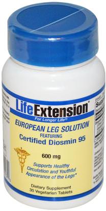 Life Extension, European Leg Solution, Featuring Certified Diosmin 95, 600 mg, 30 Veggie Tabs ,والصحة، والنساء، ودوالي الوريد الرعاية