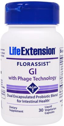 Life Extension, Florassist, GI With Phage Technology, 30 Liquid Veggie Caps ,المكملات الغذائية، البروبيوتيك، الهضم، المعدة