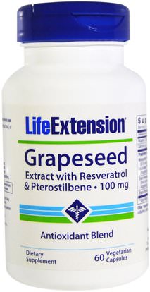 Life Extension, Grapeseed Extract, with Resveratrol & Pterostilbene, 100 mg, 60 Veggie Caps ,المكملات الغذائية، مضادات الأكسدة، استخراج بذور العنب