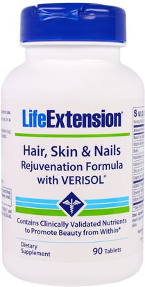 Life Extension, Hair, Skin & Nails, Rejuvenation Formula with Verisol, 90 Tablets ,المكملات الغذائية، الصحة، المرأة، مكملات الشعر، مكملات الأظافر، مكملات الجلد