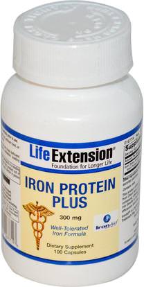 Life Extension, Iron Protein Plus, 300 mg, 100 Capsules ,المكملات الغذائية، والمعادن، والحديد