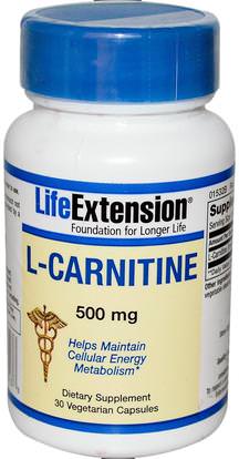 Life Extension, L-Carnitine, 500 mg, 30 Veggie Caps ,المكملات الغذائية، والأحماض الأمينية، ل كارنيتين