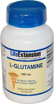 Life Extension, L-Glutamine, 500 mg, 100 Capsules ,المكملات الغذائية، والأحماض الأمينية
