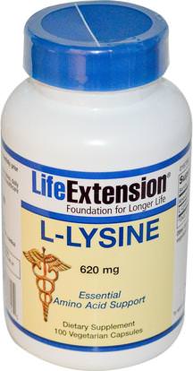 Life Extension, L-Lysine, 620 mg, 100 Veggie Caps ,المكملات الغذائية، والأحماض الأمينية، ل يسين