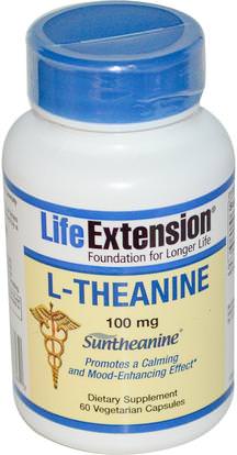 Life Extension, L-Theanine, 100 mg, 60 Veggie Caps ,المكملات الغذائية، والأحماض الأمينية، ل الثيانين