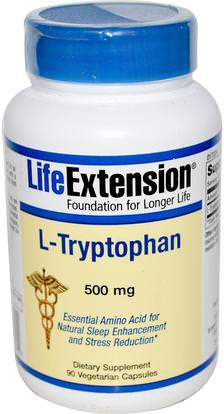 Life Extension, L-Tryptophan, 500 mg, 90 Veggie Caps ,المكملات الغذائية، ل التربتوفان، الأحماض الأمينية