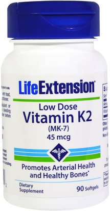 Life Extension, Low Dose Vitamin K2 (MK-7), 45 mcg, 90 Softgels ,الفيتامينات، فيتامين k