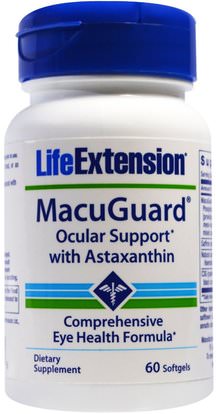 Life Extension, MacuGuard, Ocular Support with Saffron & Astaxanthin, 60 Softgels ,والمكملات الغذائية، ومضادات الأكسدة، أستازانتين، والصحة، والعناية بالعين، والرعاية الرؤية