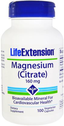 Life Extension, Magnesium (Citrate), 160 mg, 100 Veggie Caps ,المكملات الغذائية، والمعادن، سيترات المغنيسيوم