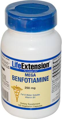 Life Extension, Mega Benfotiamine, 250 mg, 120 Veggie Caps ,والصحة، والسكر في الدم، والمكملات الغذائية، بنفوتيامين