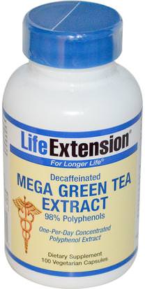 Life Extension, Mega Green Tea Extract, Decaffeinated, 100 Veggie Caps ,المكملات الغذائية، مضادات الأكسدة، الشاي الأخضر