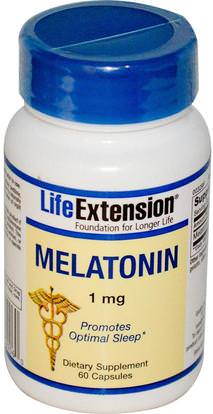 Life Extension, Melatonin, 1 mg, 60 Capsules ,والمكملات الغذائية، والنوم، الميلاتونين