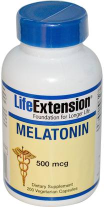 Life Extension, Melatonin, 500 mcg, 200 Veggie Caps ,والمكملات الغذائية، والنوم، الميلاتونين