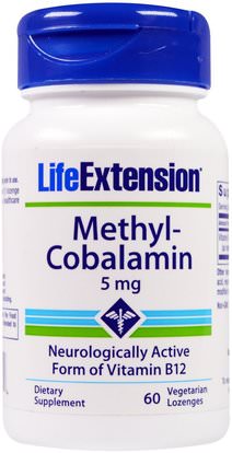 Life Extension, Methyl-Cobalamin, 5 mg, 60 Vegetarian Lozenges ,الفيتامينات، فيتامين b12، فيتامين b12 - ميثيلكوبالامين