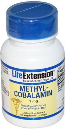 Life Extension, Methylcobalamin, 1 mg, 60 Veggie Lozenges ,الفيتامينات، فيتامين b12، فيتامين b12 - ميثيلكوبالامين