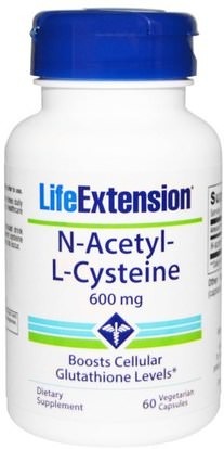 Life Extension, N-Acetyl-L-Cysteine, 600 mg, 60 Veggie Caps ,المكملات الغذائية، والأحماض الأمينية، ناك (ن أستيل السيستين)
