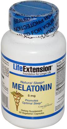 Life Extension, Natural Sleep, Melatonin, 5 mg, 60 Veggie Caps ,والمكملات الغذائية، والنوم، الميلاتونين