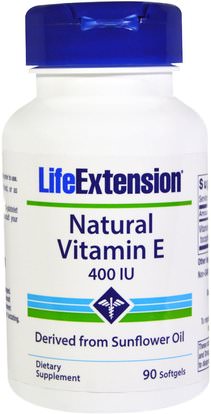 Life Extension, Natural Vitamin E, 400 IU, 90 Softgels ,الفيتامينات، فيتامين e