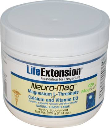Life Extension, Neuro-Mag, Natural Lemon Flavor, 7.94 oz (225 g) ,المكملات الغذائية، المعادن، المغنيسيوم