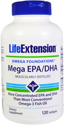 Life Extension, Omega Foundations, Mega EPA/DHA, 120 Softgels ,المكملات الغذائية، إيفا أوميجا 3 6 9 (إيبا دا)، دا، إيبا، سوفتغيلس زيت السمك