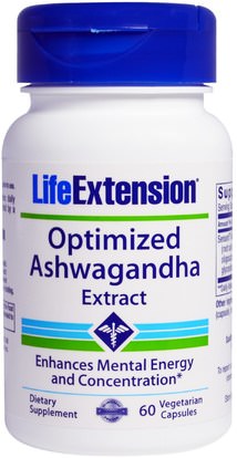 Life Extension, Optimized Ashwagandha Extract, 60 Veggie Caps ,الأعشاب، أشواغاندا ويثانيا سومنيفيرا، أدابتوجين