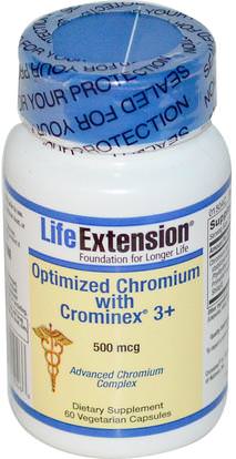 Life Extension, Optimized Chromium with Crominex 3+, 500 mcg, 60 Veggie Caps ,والملاحق، والمعادن، والكروم غت (عامل تحمل الجلوكوز)