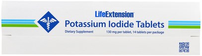 Life Extension, Potassium Iodide Tablets, 130 mg, 14 Tablets ,المكملات الغذائية، المعادن، اليود، يوديد البوتاسيوم