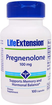 Life Extension, Pregnenolone, 100 mg, 100 Capsules ,المكملات الغذائية، بريغنينولون، اضطراب نقص الانتباه، إضافة، أدهد، الدماغ، الذاكرة