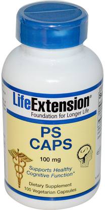Life Extension, PS Caps, 100 mg, 100 Veggie Caps ,المكملات الغذائية، فوسفهاتيديلزير، اضطراب نقص الانتباه، إضافة، أدهد، الدماغ