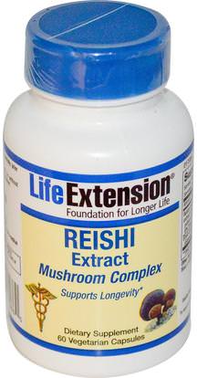 Life Extension, Reishi Extract Mushroom Complex, 60 Veggie Caps ,المكملات الغذائية، الفطر الطبية، الفطر ريشي، الصحة، الانفلونزا الباردة والفيروسية، جهاز المناعة