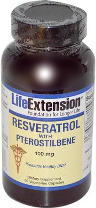 Life Extension, Resveratrol with Pterostilbene, 100 mg, 60 Veggie Caps ,المكملات الغذائية، مضادات الأكسدة، ريسفيراترول