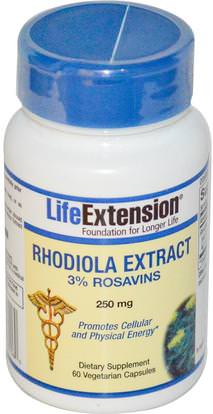 Life Extension, Rhodiola Extract, 250 mg, 60 Veggie Caps ,الأعشاب، روديولا الوردية، أدابتوجين