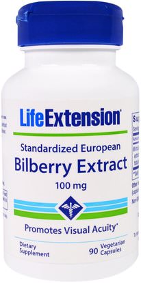 Life Extension, Standardized European Bilberry Extract, 100 mg, 90 Veggie Caps ,الصحة، العناية بالعيون، العناية بالعيون، التوت