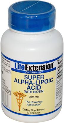 Life Extension, Super Alpha-Lipoic Acid, With Biotin, 250 mg, 60 Capsules ,المكملات الغذائية، مضادات الأكسدة، حمض الليبويك ألفا