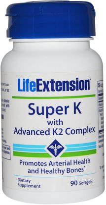 Life Extension, Super K With Advanced K2 Complex, 90 Softgel ,الفيتامينات، فيتامين k
