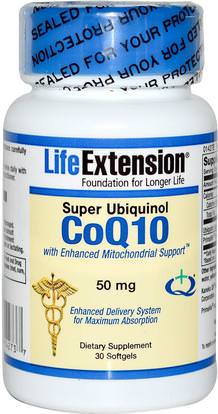 Life Extension, Super Ubiquinol CoQ10 with Enhanced Mitochondrial Support, 50 mg, 30 Softgels ,المكملات الغذائية، مضادات الأكسدة، أوبيكينول خ، أوبيكينول coq10 050 ملغ