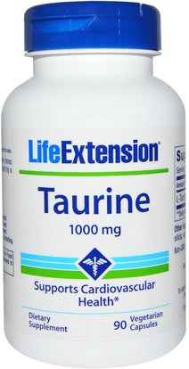 Life Extension, Taurine, 1000 mg, 90 Veggie Caps ,المكملات الغذائية، والأحماض الأمينية، التورين