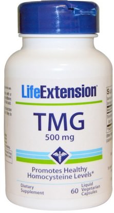Life Extension, TMG, 500 mg, 60 Liquid Veggie Caps ,المكملات الغذائية، تمغ (البيتين اللامائية)، والصحة