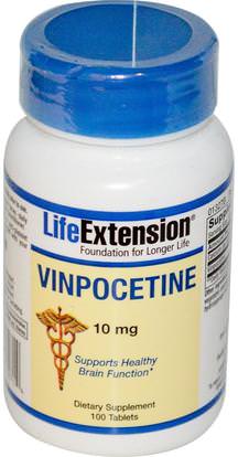 Life Extension, Vinpocetine, 10 mg, 100 Tablets ,الصحة، اضطراب نقص الانتباه، إضافة، أدهد، الدماغ، فينبوسيتين