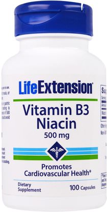 Life Extension, Vitamin B3 Niacin, 500 mg, 100 Capsules ,الفيتامينات، فيتامين ب، فيتامين b3، فيتامين b3 - النياسين