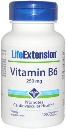 Life Extension, Vitamin B6, 250 mg, 100 Veggie Caps ,الفيتامينات، فيتامين b6 - البيريدوكسين