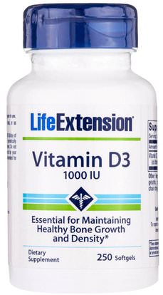 Life Extension, Vitamin D3, 1000 IU, 250 Softgels ,الفيتامينات، فيتامين d3