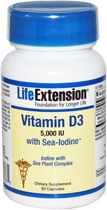 Life Extension, Vitamin D3, 5,000 IU, 60 Capsules ,الفيتامينات، فيتامين d3