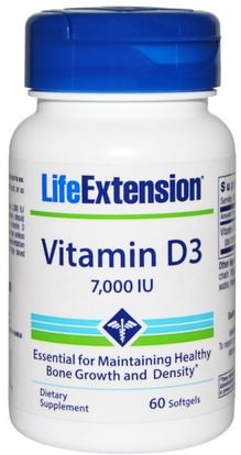 Life Extension, Vitamin D3, 7,000 IU, 60 Softgels ,الفيتامينات، فيتامين d3